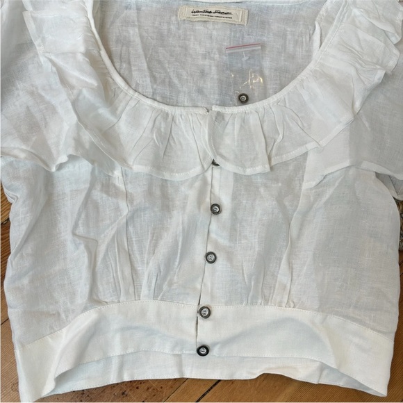 NWT We The Free Free People Puff flutter Sleeve 100% Linen Button Up blouse | S - Picture 3 of 12
